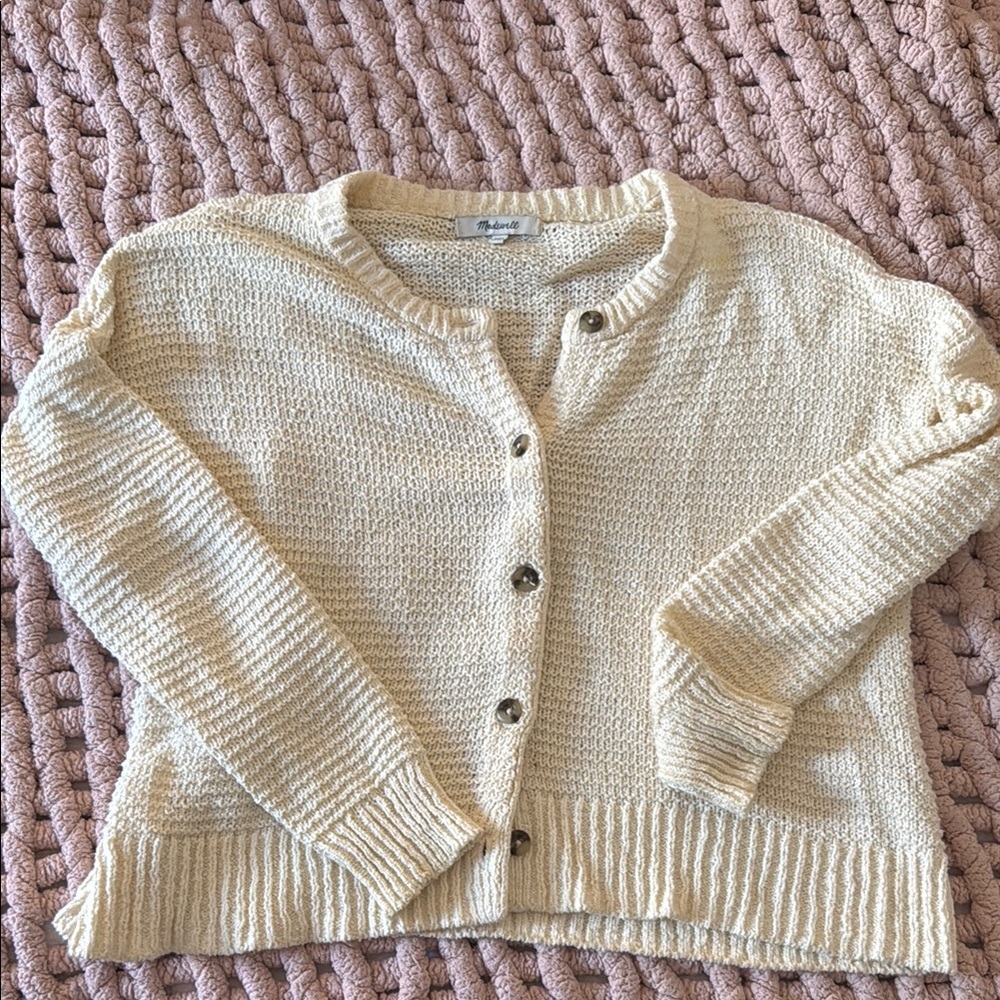 Madewell Cream Ribbed Knit Cardigan